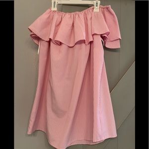 Pink and white pinstripe dress.